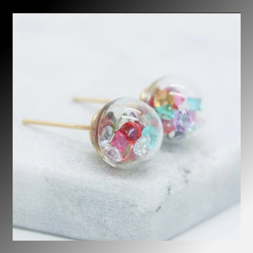 Glass Ball Crystal Filled Stud Earrings